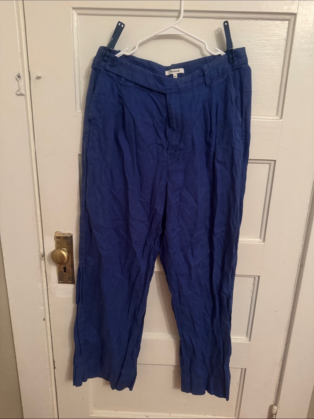 Madewell Women's Wide-Leg Linen-Blend Trousers in Royal Blue